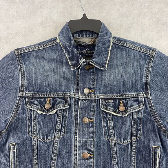 Levis Levi Strauss Signature Trucker Jacket Womens Size Medium 8-10 Blue Denim - Picture 8 of 12